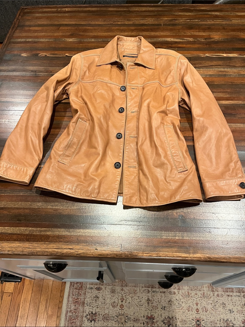Women's Andrew Marc Tan Leather Button-Front Jacket in praline small